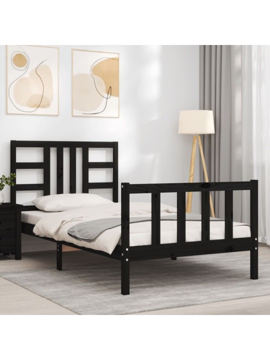 Rám postele s čelem černý 100 x 200 cm masivní dřevo
