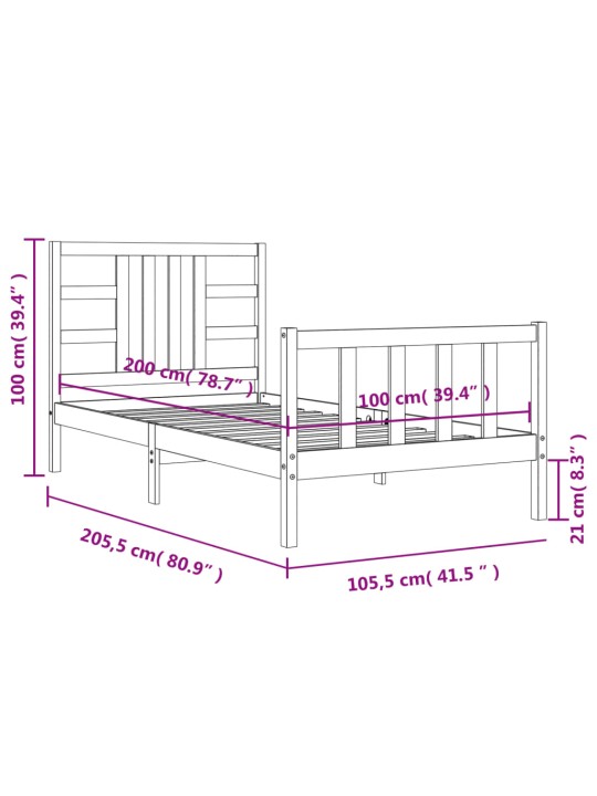 Rám postele s čelem černý 100 x 200 cm masivní dřevo