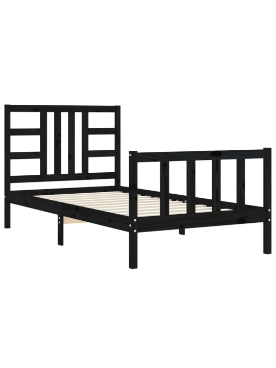 Rám postele s čelem černý 100 x 200 cm masivní dřevo