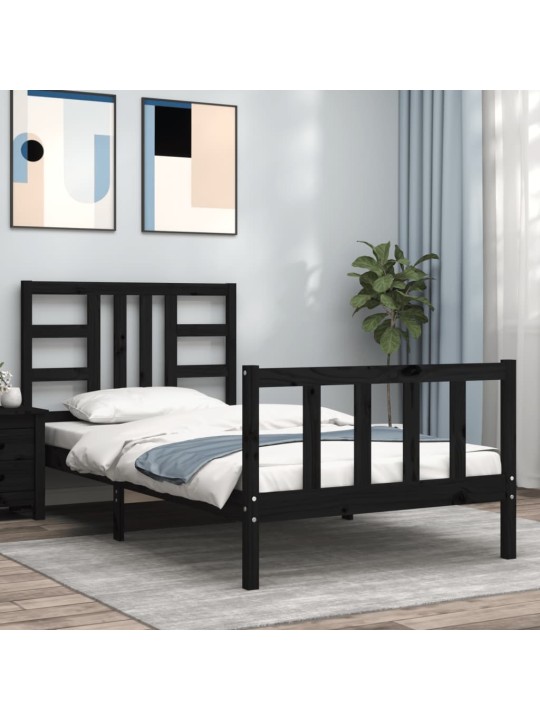 Rám postele s čelem černý 100 x 200 cm masivní dřevo