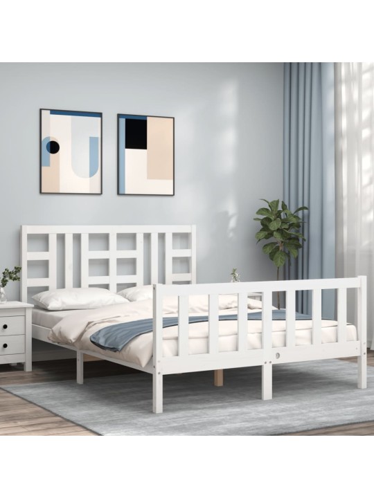Rám postele s čelem bílý King Size masivní dřevo