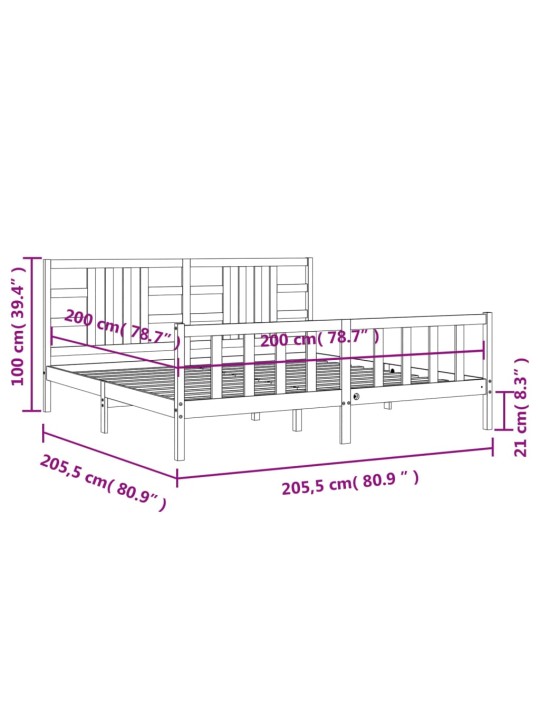 Postel bez matrace bílá 200 x 200 cm masivní borovice