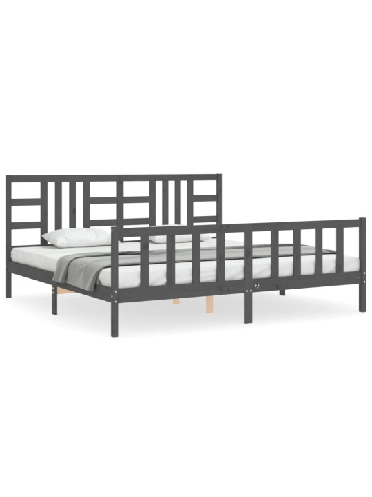 Rám postele s čelem šedý 200 x 200 cm masivní dřevo