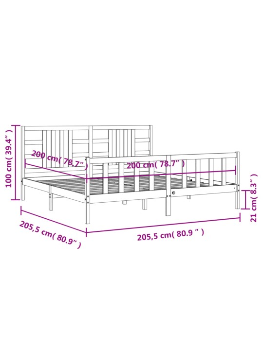 Rám postele s čelem šedý 200 x 200 cm masivní dřevo