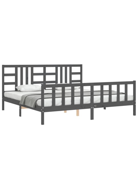Rám postele s čelem šedý 200 x 200 cm masivní dřevo