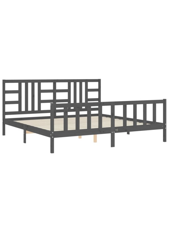 Rám postele s čelem šedý 200 x 200 cm masivní dřevo