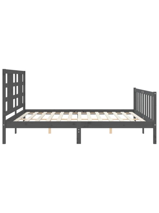 Rám postele s čelem šedý 200 x 200 cm masivní dřevo