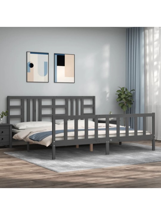 Rám postele s čelem šedý 200 x 200 cm masivní dřevo