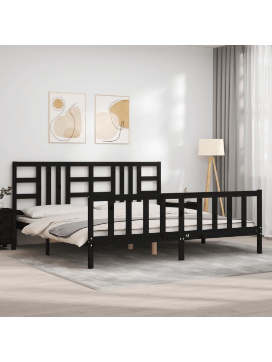 Rám postele s čelem černý 200 x 200 cm masivní dřevo