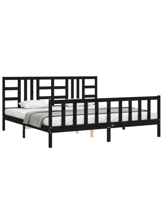Rám postele s čelem černý 200 x 200 cm masivní dřevo