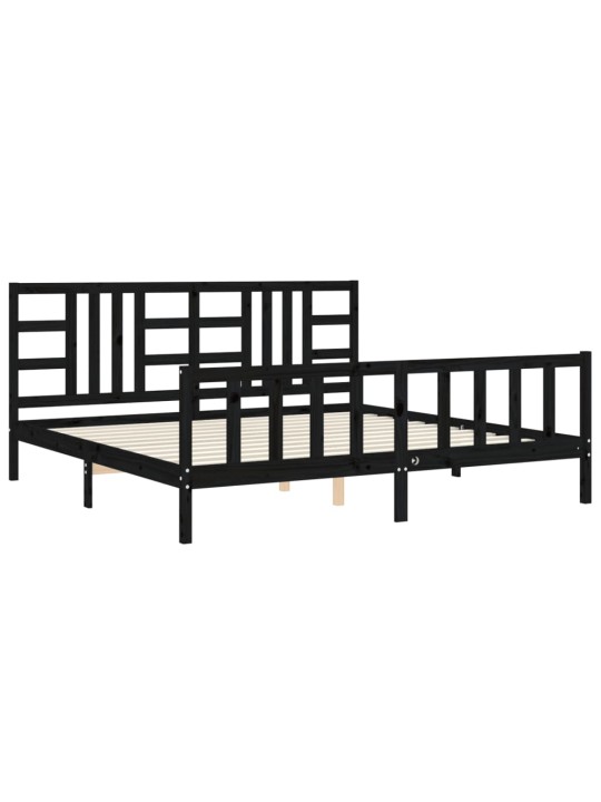 Rám postele s čelem černý 200 x 200 cm masivní dřevo
