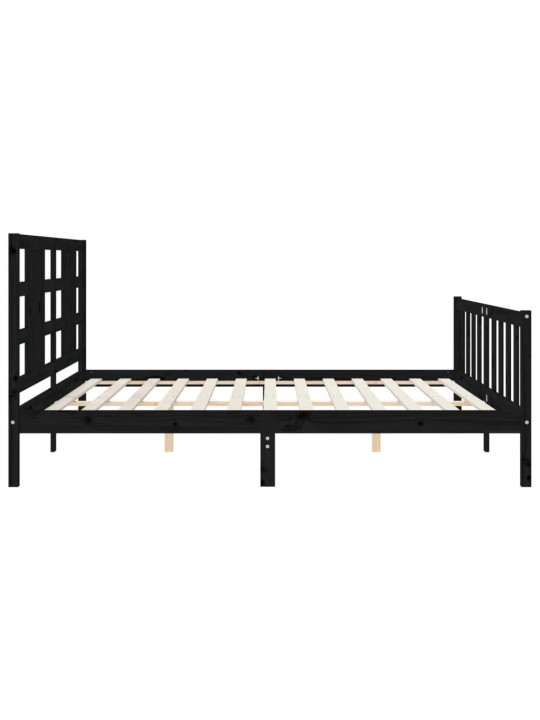 Rám postele s čelem černý 200 x 200 cm masivní dřevo