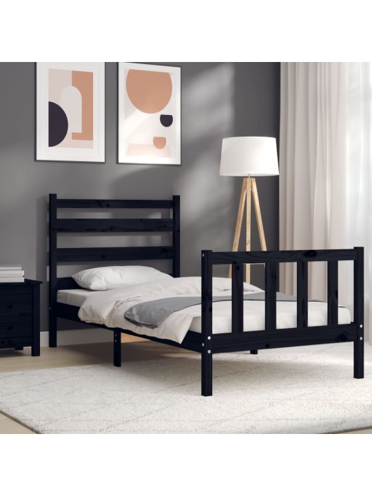 Rám postele s čelem černý 100 x 200 cm masivní dřevo