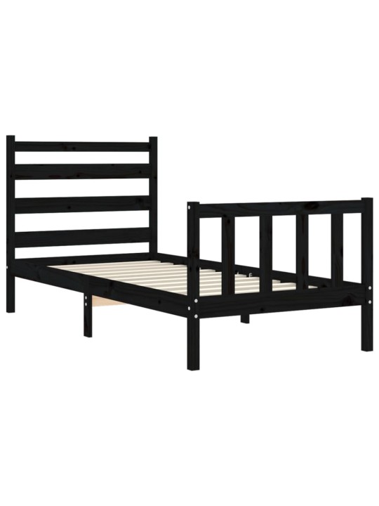 Rám postele s čelem černý 100 x 200 cm masivní dřevo