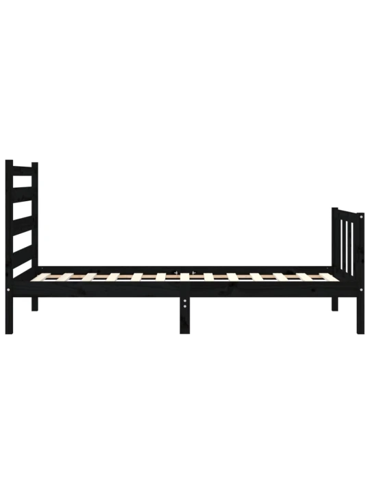 Rám postele s čelem černý 100 x 200 cm masivní dřevo