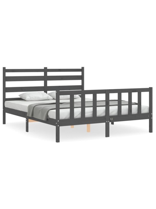 Rám postele s čelem šedý King Size masivní dřevo