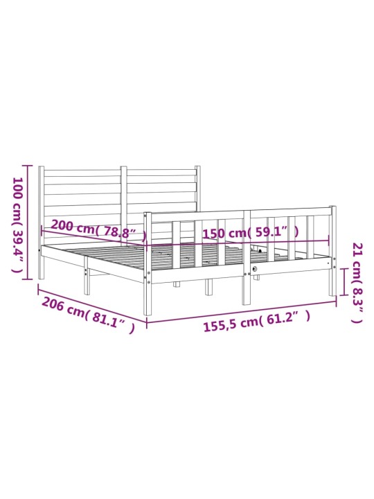 Rám postele s čelem šedý King Size masivní dřevo