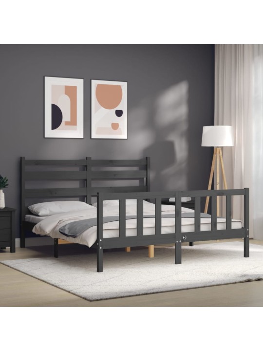 Rám postele s čelem šedý King Size masivní dřevo