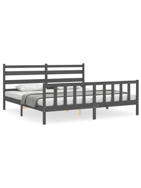 Rám postele s čelem šedý 200 x 200 cm masivní dřevo
