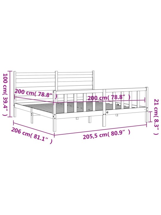 Rám postele s čelem šedý 200 x 200 cm masivní dřevo