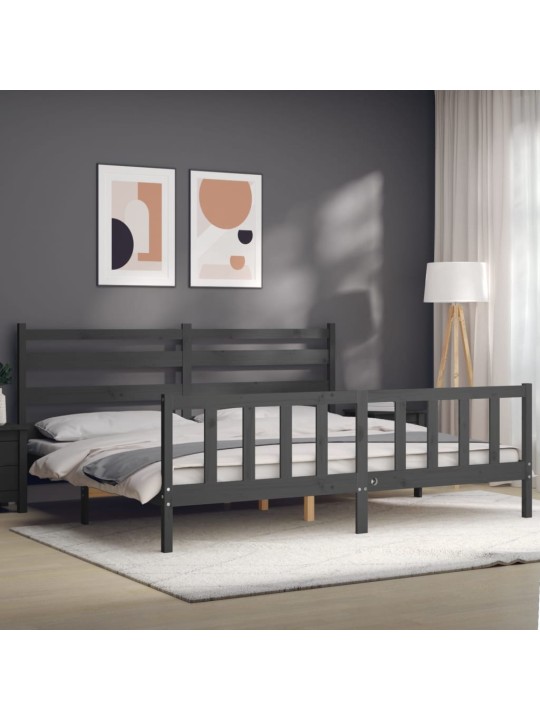Rám postele s čelem šedý 200 x 200 cm masivní dřevo