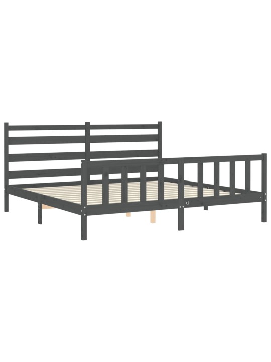 Rám postele s čelem šedý 200 x 200 cm masivní dřevo