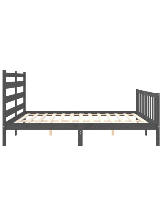 Rám postele s čelem šedý 200 x 200 cm masivní dřevo