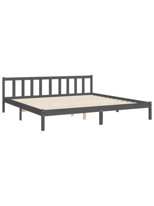 Rám postele s čelem šedý 200 x 200 cm masivní dřevo