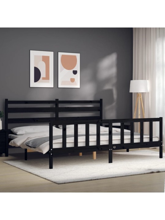Rám postele s čelem černý 200 x 200 cm masivní dřevo