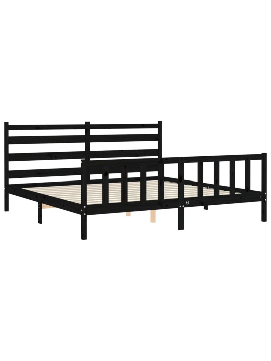 Rám postele s čelem černý 200 x 200 cm masivní dřevo