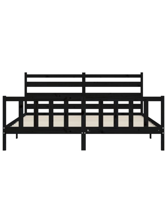 Rám postele s čelem černý 200 x 200 cm masivní dřevo