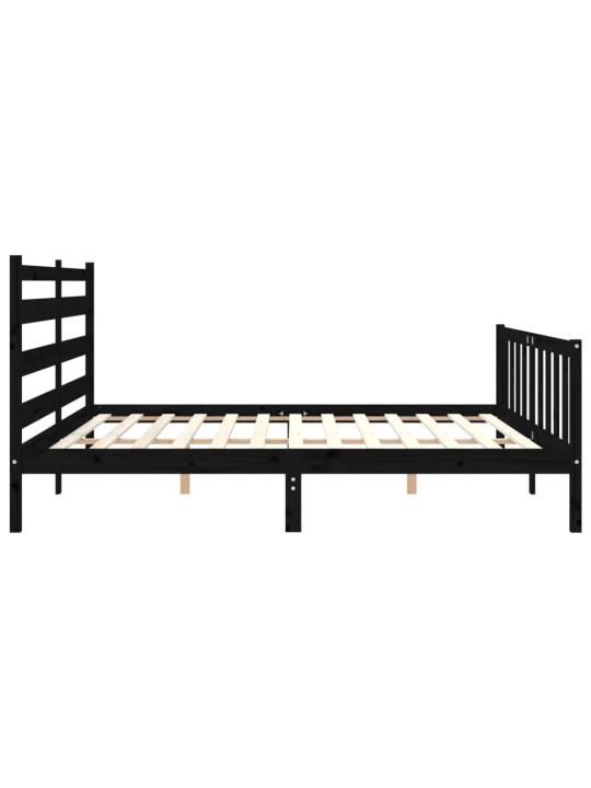 Rám postele s čelem černý 200 x 200 cm masivní dřevo