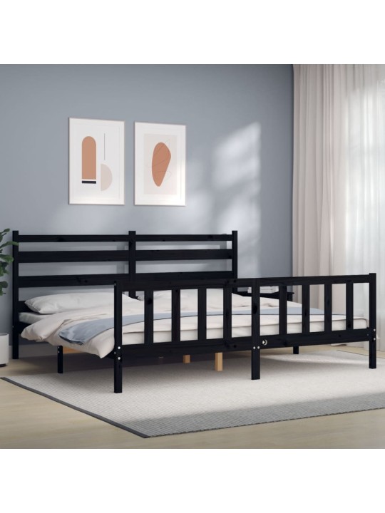 Rám postele s čelem černý 200 x 200 cm masivní dřevo