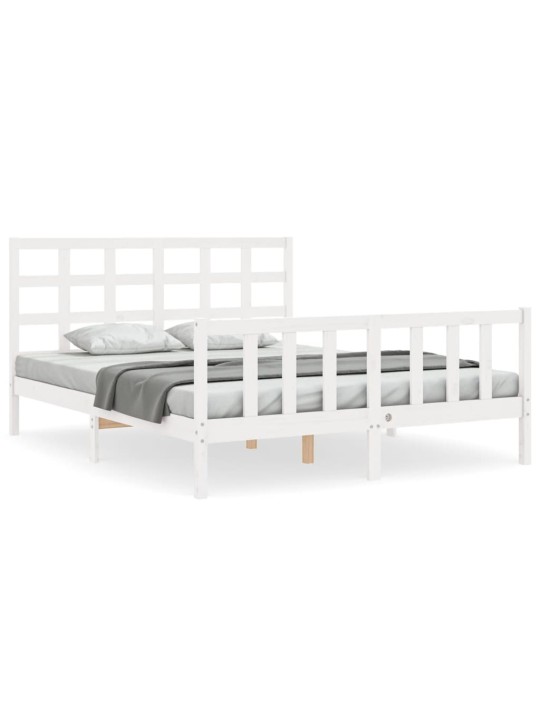 Rám postele s čelem bílý King Size masivní dřevo