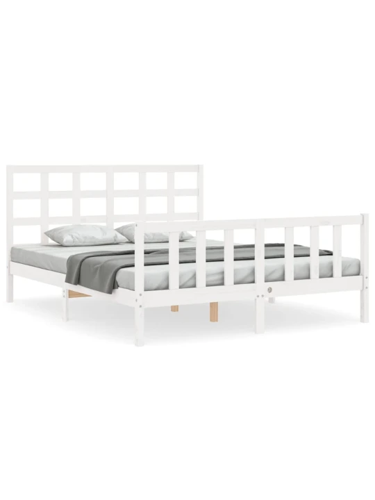 Rám postele s čelem bílý King Size masivní dřevo