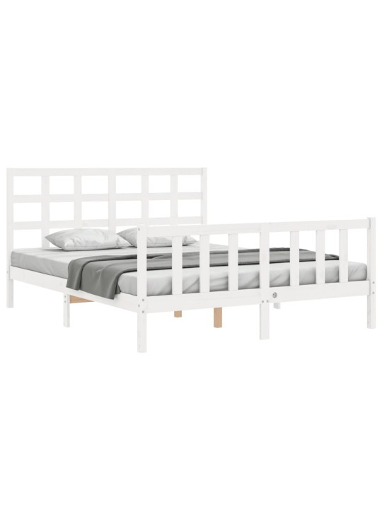 Rám postele s čelem bílý King Size masivní dřevo