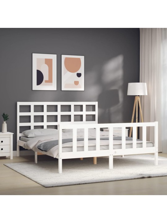 Rám postele s čelem bílý King Size masivní dřevo
