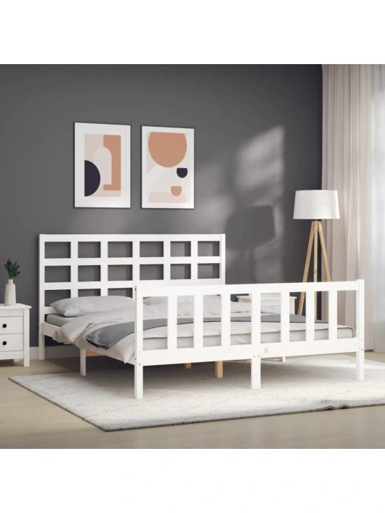 Rám postele s čelem bílý King Size masivní dřevo
