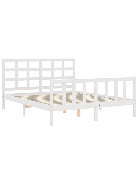 Rám postele s čelem bílý King Size masivní dřevo