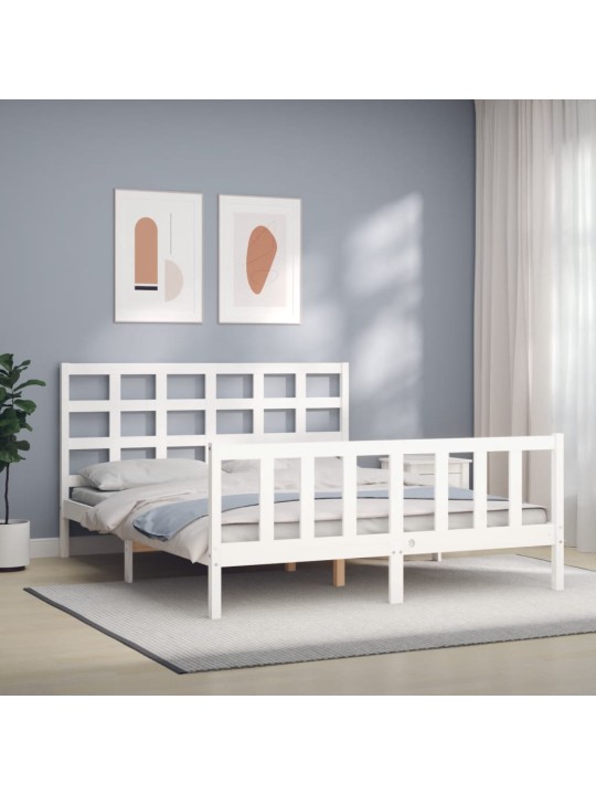 Rám postele s čelem bílý King Size masivní dřevo