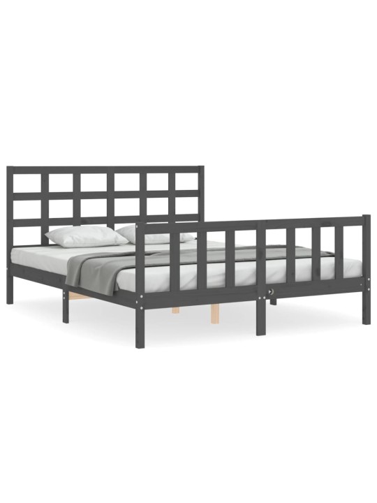 Rám postele s čelem šedý King Size masivní dřevo