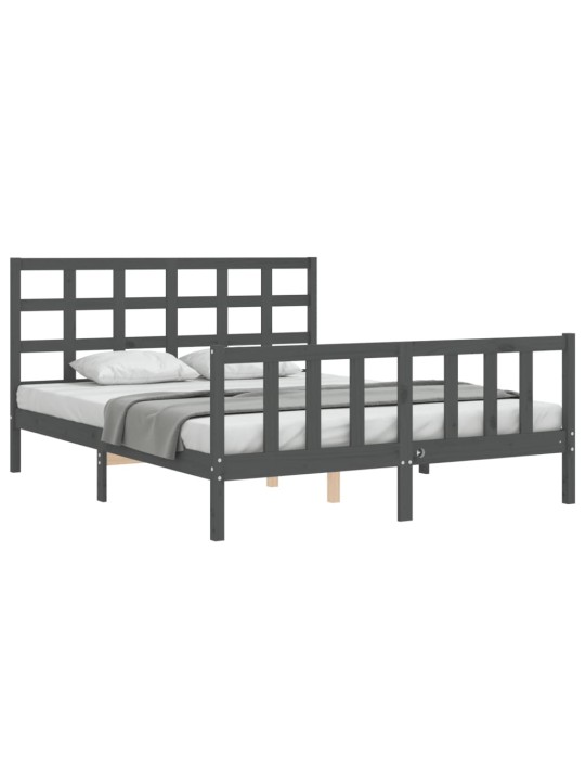 Rám postele s čelem šedý King Size masivní dřevo