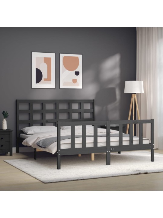 Rám postele s čelem šedý King Size masivní dřevo