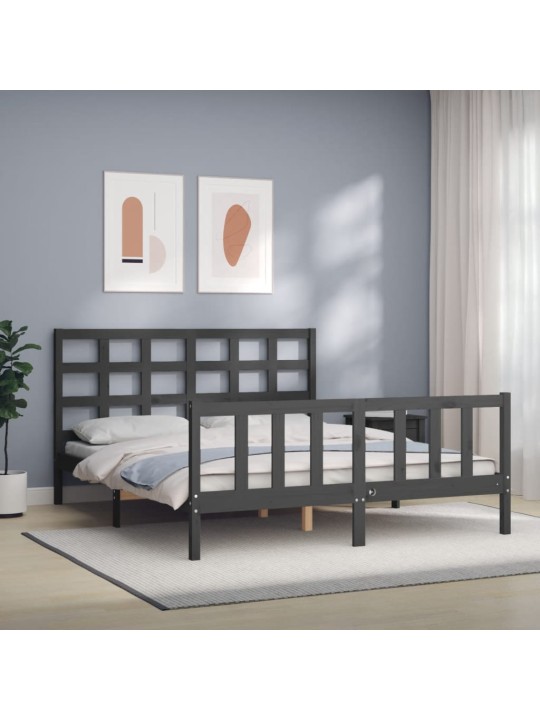 Rám postele s čelem šedý King Size masivní dřevo