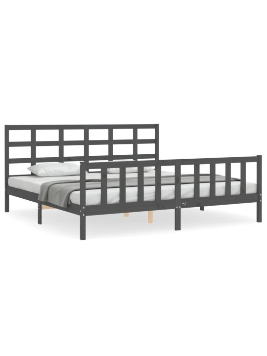 Rám postele s čelem šedý 200 x 200 cm masivní dřevo
