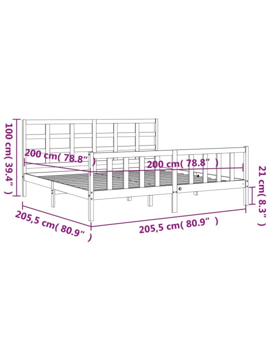 Rám postele s čelem šedý 200 x 200 cm masivní dřevo