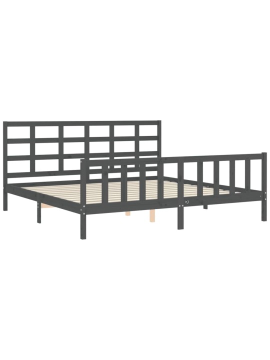 Rám postele s čelem šedý 200 x 200 cm masivní dřevo