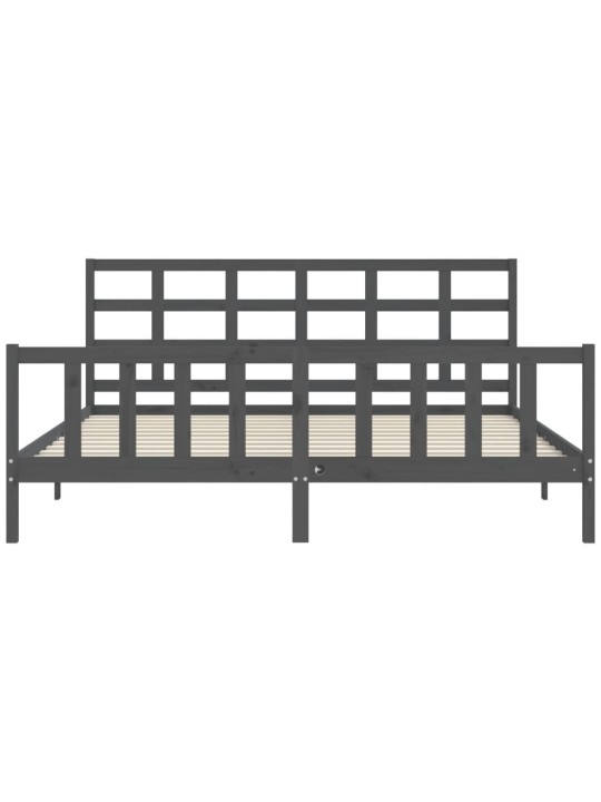 Rám postele s čelem šedý 200 x 200 cm masivní dřevo