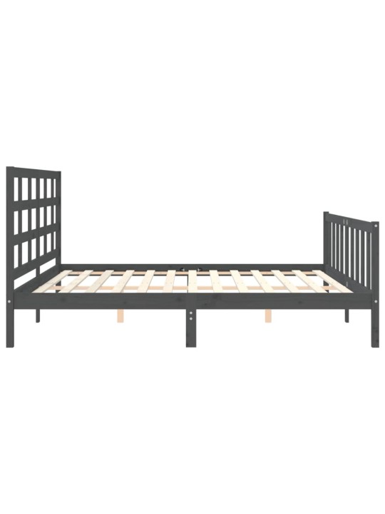 Rám postele s čelem šedý 200 x 200 cm masivní dřevo