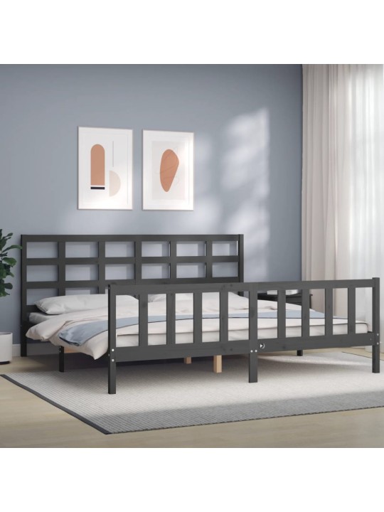 Rám postele s čelem šedý 200 x 200 cm masivní dřevo